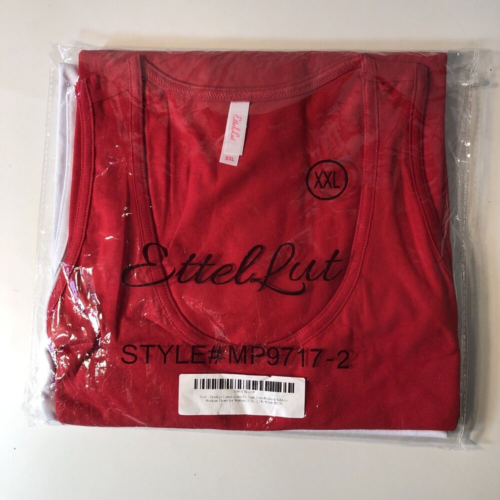 Ettel Lut Cotton Loose Fit Tank Tops 2PK  Red/White  XXL  New In Package
